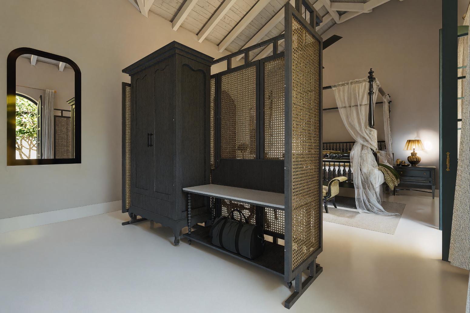 Elegant bedroom with wooden wardrobe at IF Villa