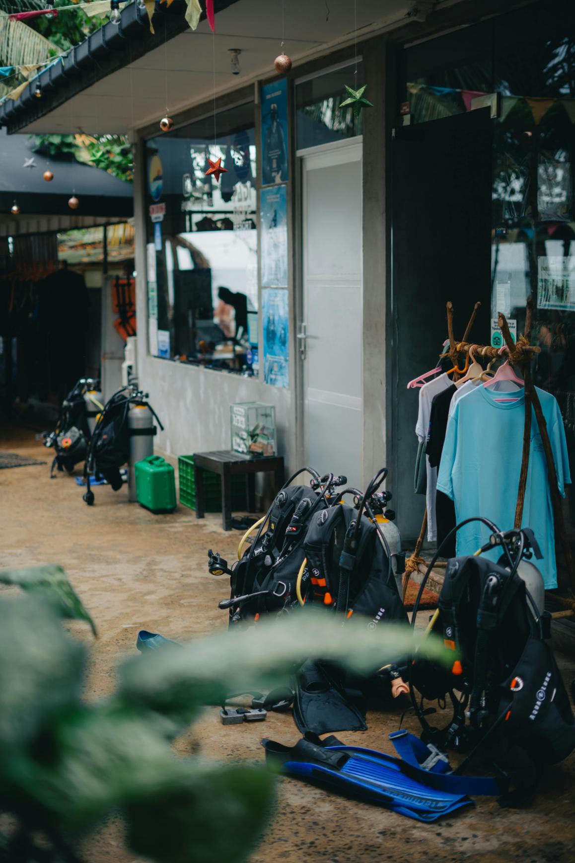 Dive equipment displayed outside