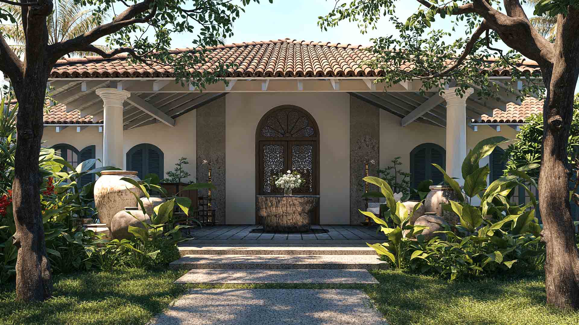IF Villa charming front porch and garden path
